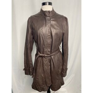UGG Australia Womens Brown Leather Trench Coat Mock Neck Belted Jacket Large